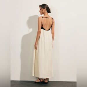 COMMENSE Open Back Contrast Pocket Long Dress